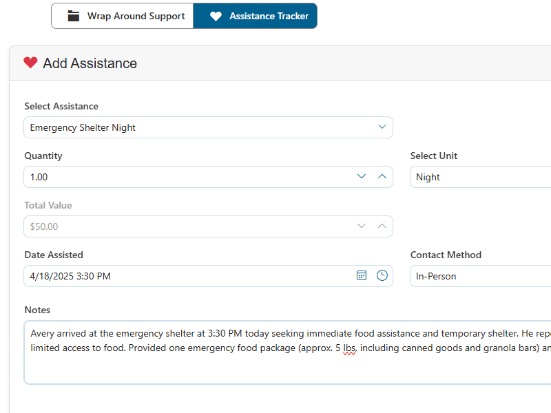 Assistance Tracking